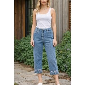 Christopher & Banks Capris Jeans Womens 12 Blue Denim Embroidered High Rise Y2K